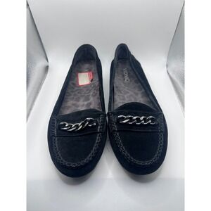 VIONIC Women's Mesa Black Suede Moccasin Loafer W Metal Chain Size 8 Classic